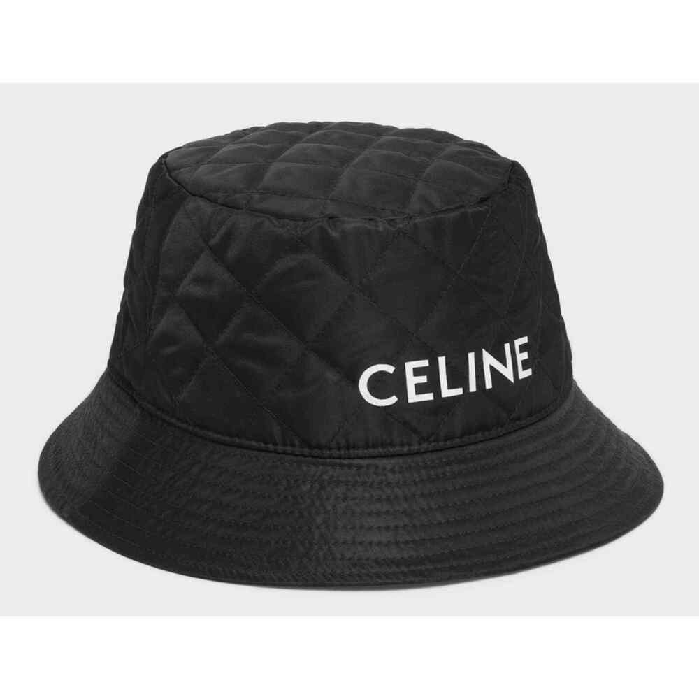 Celine Paris Black Quilted White Logo Nylon Twill Orange Sun Bucket Hat XS - Picture 3 of 12